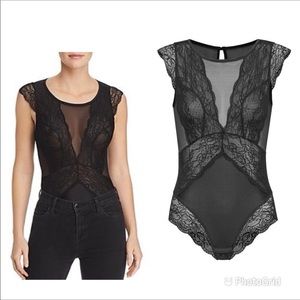 Sam Edelman Black Mesh Capsleeve Bodysuit